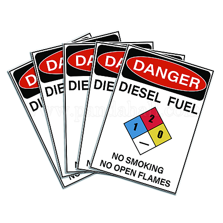 CRASPIRE Danger Diesel Fuel Sticker 5-Pack Danger Diesel Fuel No Smoking No Open Flames Sign 7