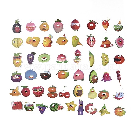 50 pièces 50 styles pvc en plastique fruits ensembles d'autocollants de caractère STIC-P004-34-1