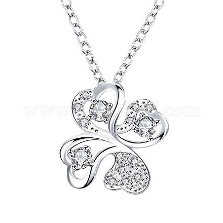 Silver Plated Brass Cubic Zirconia Clover Pendant Necklaces NJEW-BB05135-C-1