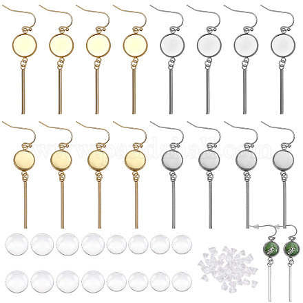 CHGCRAFT 8Pairs 4Styles Earrings Wire Hooks Blanks DIY Earring Making Kits Including Flat Round Bar 304 Stainless Steel Drop Earring Settings for DIY Craft Jewelry Making Supplies EJEW-AB00008-1