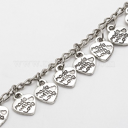 Handmade Tibetan Style Heart Pendant Chains for Necklaces Bracelets Making AJEW-JB00089-1