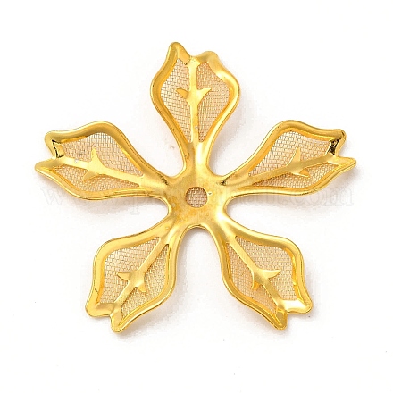 真鍮製ビーズキャップ  鉄のパーツと  エッチングされた金属装飾  花  ゴールドカラー  34.5x37.5x3mm  穴：2mm KKC-A001-09G-1