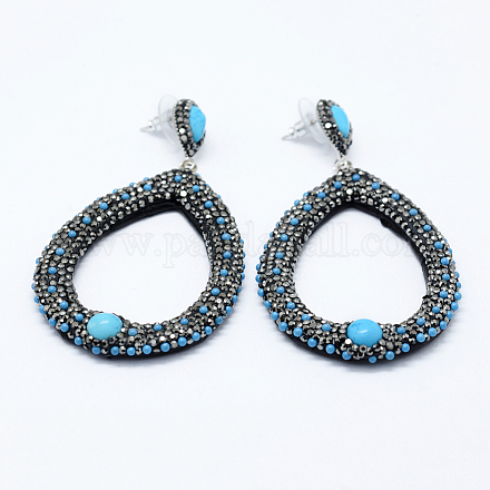 Synthetic Turquoise Dangle Stud Earrings EJEW-K070-02A-NR-1