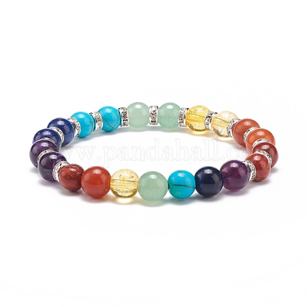 Bracelet extensible perlé de perles rondes en pierres naturelles et synthétiques mélangées BJEW-JB08573-1