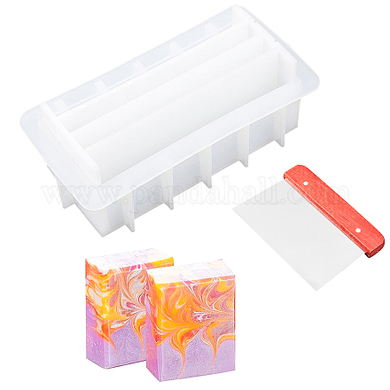 PandaHall 8” Soap Molds with Silicone Loaf Soap Mold Dividers and Straight Planer Blade for DIY Handmade Swirl Soap Making DIY-PH0027-79-1