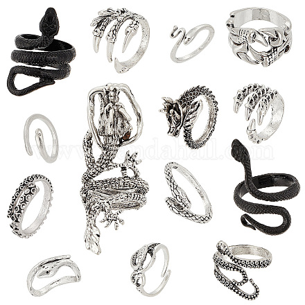 Pandahall elite 14pcs 14 set di anelli per polsini in lega stile serpente e drago RJEW-PH0001-13-1