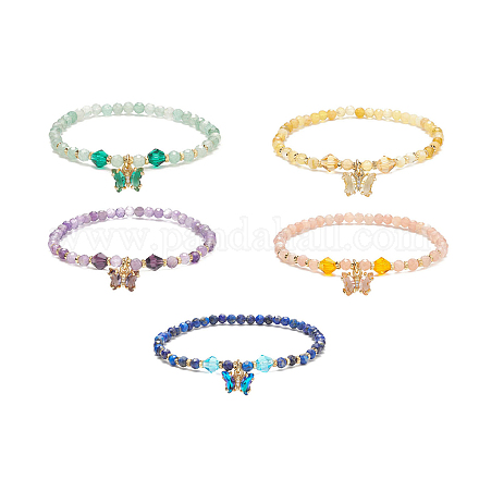 5Pcs 5 Style Natural Mixed Gemstone & Glass Beaded Stretch Bracelets Set BJEW-JB08881-1
