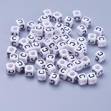 Lettre c cube perles acryliques blanc X-PL37C9308-C-1
