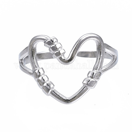 304 anillo de puño abierto de corazón de acero inoxidable X-RJEW-T023-80P-1