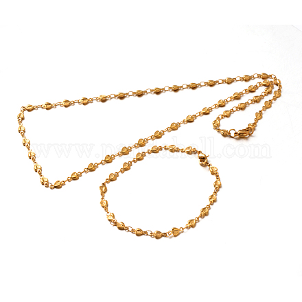 304 Edelstahl-Herz Schmuck-Sets Halsketten und Armbänder SJEW-O023-08G-1