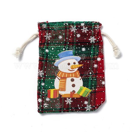 Bolsas de yute rectangulares con tema navideño con cordón de yute ABAG-E006-01D-1