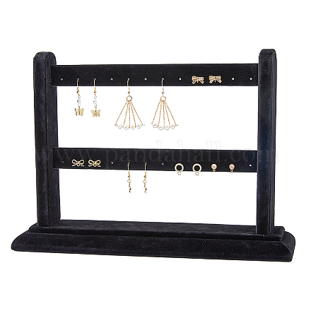 SUPERFINDINGS 1Pc Black Velvet Earring Display 2-Tier Wood Covered Earring Jewelry Display Stand Earring Organizer Holder for Earring Studs EDIS-WH0021-30-1