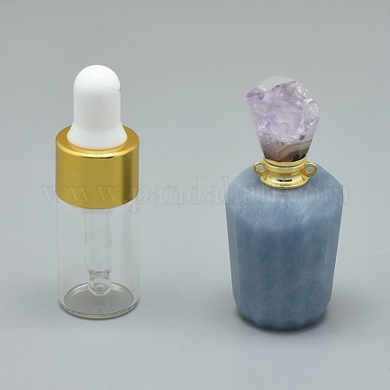 ファセット天然エンジェライト開閉可能な香水ボトルペンダント  真鍮のパーツとガラスのエッセンシャルオイルのボトル  40~48x21~25mm  穴：1.2mm  ガラス瓶容量：3ml（0.101液量オンス）  宝石の容量：1ml（0.03液量オンス） G-E556-05H-1