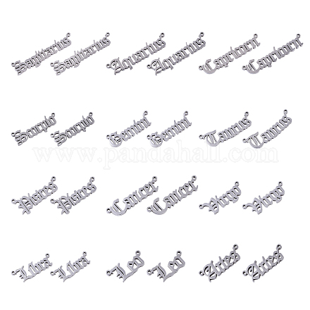 UNICRAFTALE 12pcs Hollow Word Zodiac Sign Stainless Steel Linking Charms Constellation Words Links Connectors Metal Connector Charms for Jewelry Making 1.2mm Hole STAS-UN0004-69P-1