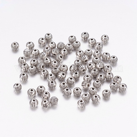アンティークの銀合金は、ラウンドスペーサービーズを段ボール  鉛フリー＆カドミウムフリー＆ニッケルフリー  直径約4mm  穴：1mm X-LF0263Y-NF-1