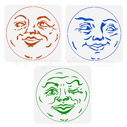 Fingerinspire 3 pz stencil per pittura del viso lunare 11.8x11.8 pollici di plastica scava fuori lo stencil della luna piena facce stravaganti stencil artigianali riutilizzabile stencil da parete per progetti fai da te DIY-WH0394-0003-1