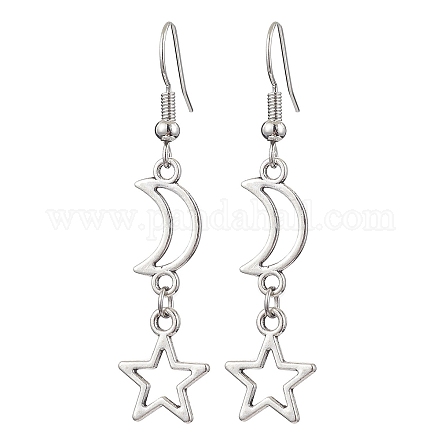 Moon & Star Hollow Alloy Dangle Earrings for Women EJEW-JE05627-1