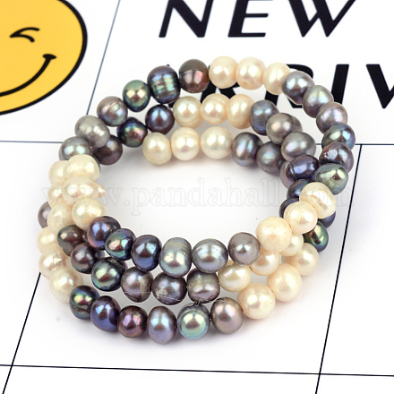 Pearl Bead Wrap Bracelets BJEW-Q671-01-1