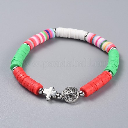Polymer Clay Heishi Beads Beads Stretch Bracelets BJEW-JB04447-02-1