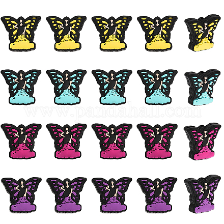 Chgcraft20pcs4色シリコンビーズ  DIYの看護ネックレスとブレスレット作り  チーターのための咀嚼ペンダント  蝶を持つ女性  ミックスカラー  24.5x28x9.7mm  穴：3mm  5個/カラー SIL-CA0002-49-1