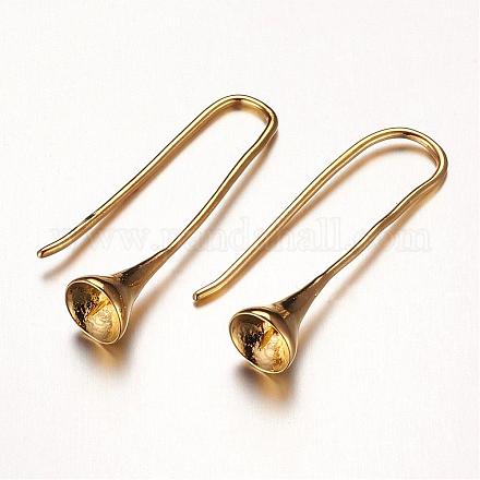 真鍮のピアスフック  耳ワイヤー  ゴールドカラー  30.5x13x1mm  ピン：1mm KK-D526-46-1
