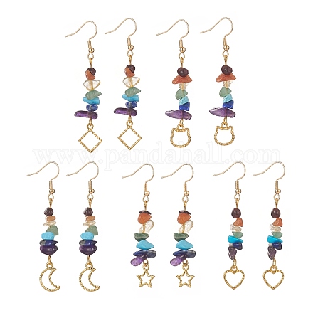 Ohrhänger aus Perlen mit Edelsteinsplittern und 304 Ohrhaken aus Edelstahl EJEW-JE05188-1
