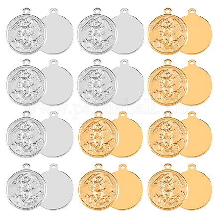 DICOSMETIC 12Pcs 2 Colors St.Michael The Archangel Charm Stainless Steel Protection Coin Pendants Golden Flat Round 3D Charms Tarot Cards Style Charms for DIY Jewelry Making Men and Women STAS-DC0011-71-1