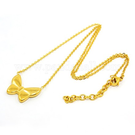 Trendy Girls' 304 Stainless Steel Bowknot Pendant Necklaces NJEW-N0005-10G-1