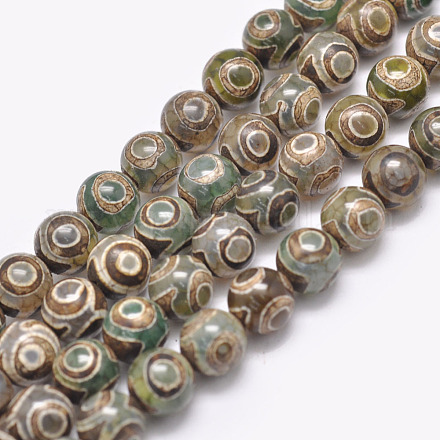 Brins de perles d'agate dzi tibétaine naturelle à 3 œil G-F354-05-1