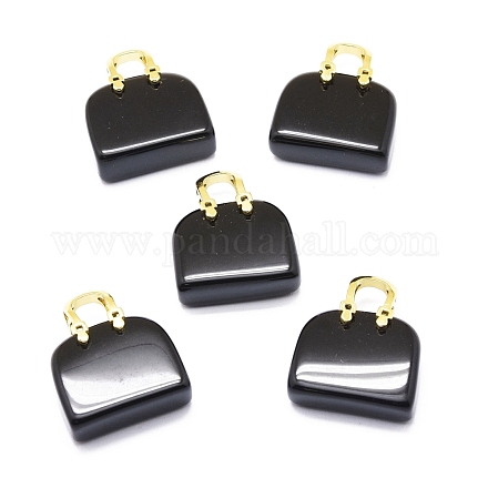 Natural Obsidian Brass Pendants KK-E274-01G-07-1