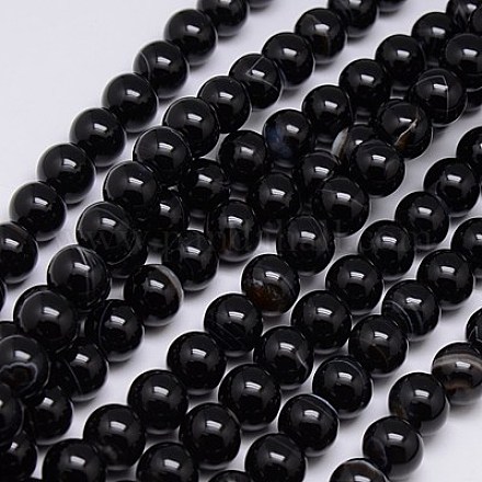 Natural Striped Agate/Banded Agate Beads Strands G-G582-10mm-07-1