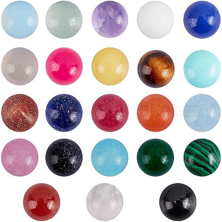 SUPERFINDINGS 46pcs 23 Style Gemstone Cabochons 6mm Half Round Stone Cabochons Flat Back Gemstone Cabochons for Earring Necklace Jewelry Making Craft G-GA0001-13-1