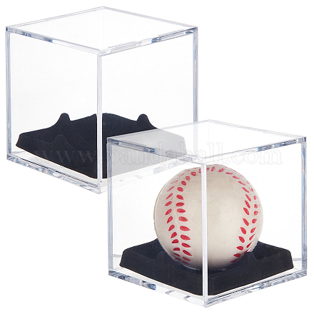 OLYCRAFT 2Pcs Baseball Display Case UV Protected Acrylic Display Boxes Cube Baseball Holder Clear Storage Box Memorabilia Display Rack Showcase for Baseball 8.2cm ODIS-WH0027-023-1