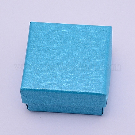 紙箱  スナップカバー  スポンジマット付き  リングボックス  正方形  ディープスカイブルー  5x5x3.1cm CON-WH0076-61B-1