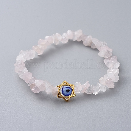 Bracelets extensibles en quartz rose naturel BJEW-JB04700-02-1