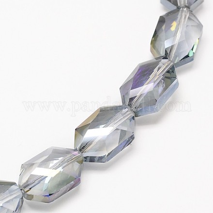 Faceted Hexagon Electroplate Glass Beads Strands EGLA-F089-B01-1