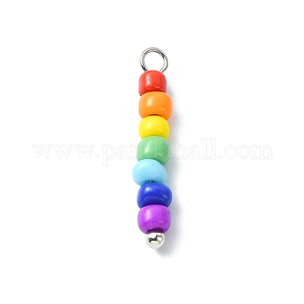 Pendentifs en perles de graines de verre colorées chakra 7 couleur PALLOY-JF02526-01-1