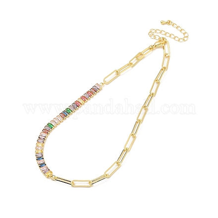 Collana a catena con zirconi colorati e graffetta per regalo da donna NJEW-A005-07G-1