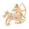 Golden Zinc Alloy with Rhinestone Brooches, Twelve Constellations, Sagittarius, 47x53x12mm