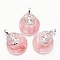 Watermelon Stone Glass Pendants, with Platinum Tone Brass Findings, Flat Round with Tree of Life, 32.5~33x27.5~28x5~6mm, Hole: 5x7mm