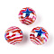Independence Day Theme Printed Opaque Acrylic Beads, Round with Star & Stripe, AB Color, Crimson, 15.9mm, Hole: 2.8mm