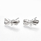 Brass Stud Earring Findings, with Loop, Bowknot, Nickel Free, Real Platinum Plated, 6.5x15.5mm, Hole: 1mm, Pin: 0.7mm