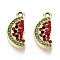 Alloy Rhinestone Pendants, UV Plating, Watermelon, Light Gold, Hyacinth, 19.6x8.5x2.9mm, Hole: 1.8mm