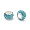 Rondelle Polymer Clay European Beads, Large Hole Beads, with Rhinestone & Alloy Core, Dark Turquoise, 11.5x7.5mm, Hole: 5mm