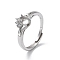 Adjustable Rhodium Plated 925 Sterling Silver Clear Cubic Zirconia Ring Components, 4 Prong Ring Settings, Oval, Platinum, Tray: 4.5x3mm, 2.5mm, US Size 8 1/2(18.5mm)