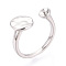 Flat Round Brass Cup Peg Ring Settings, Adjustable Ring Settings for Half Drilled Beads, Platinum, 9.5mm, Inner Diameter: 16mm, Pin: 0.7~0.9mm