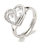 Heart with Letter Rack Plating Brass Micro Pave Cubic Zirconia Adjustable Rings for Women, Lead Free & Cadmium Free, Platinum, Letter Z, Inner Diameter: 16mm