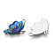 Printed Alloy Pendants, with Enamel, Butterfly, Platinum, Blue, 24.5x16x2mm, Hole: 2mm