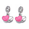 Rack Plating Alloy Enamel European Dangle Charms, with Rose Rhinestone, Large Hole Pendants, Cadmium Free & Nickel Free & Lead Free, Platinum, Heart, Deep Pink, 24mm, Hole: 5mm, Heart: 13x15.5x3mm