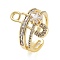Rack Plating Brass Micro Pave Cubic Zirconia Paper Clip Open Cuff Rings for Women, Long-Lasting Plated, Cadmium Free & Lead Free, Real 18K Gold Plated, Adjustable